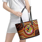 Richmond Football Club Leather Tote Bag Indigenous Monochrome Dot Art Mascot Style