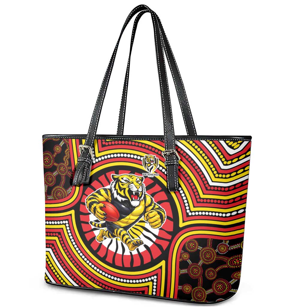 Richmond Football Club Leather Tote Bag Indigenous Monochrome Dot Art Mascot Style