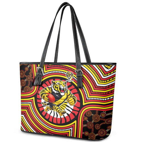 Richmond Football Club Leather Tote Bag Indigenous Monochrome Dot Art Mascot Style