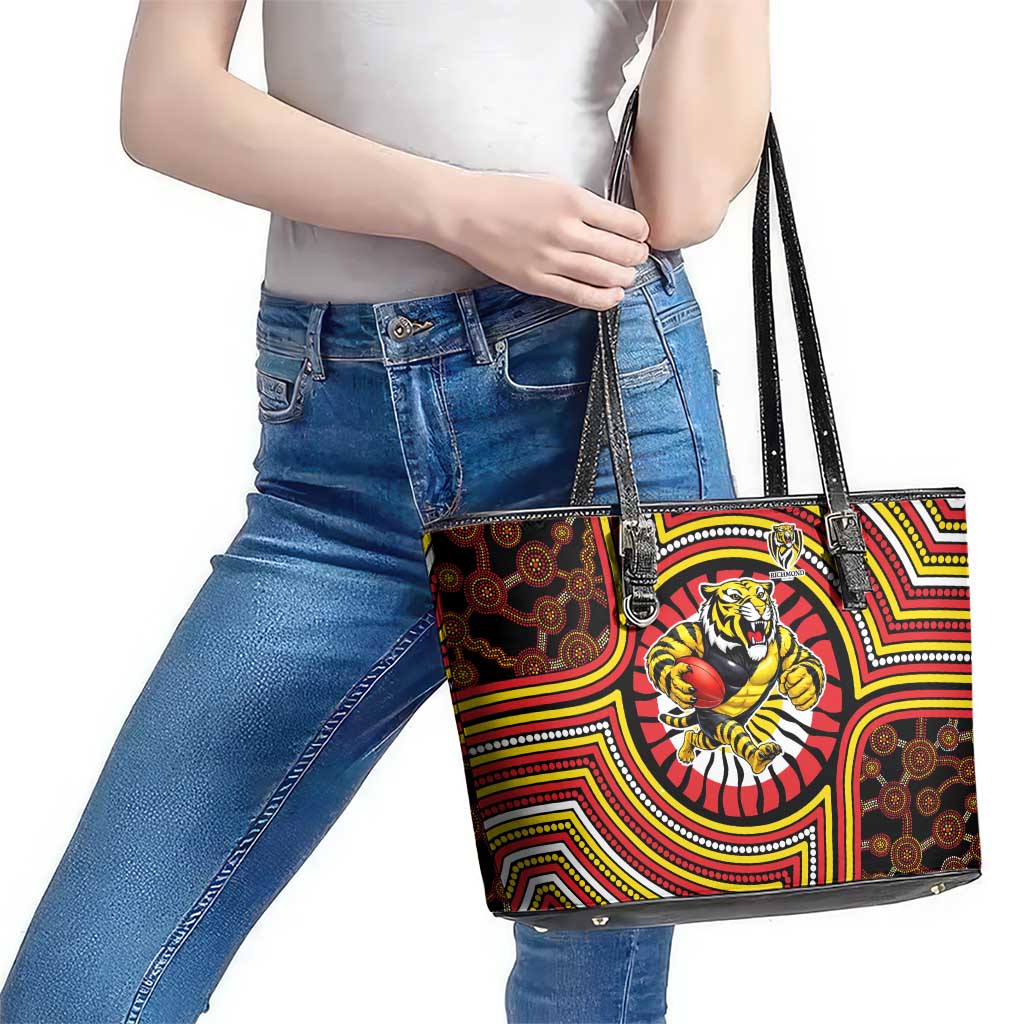 Richmond Football Club Leather Tote Bag Indigenous Monochrome Dot Art Mascot Style
