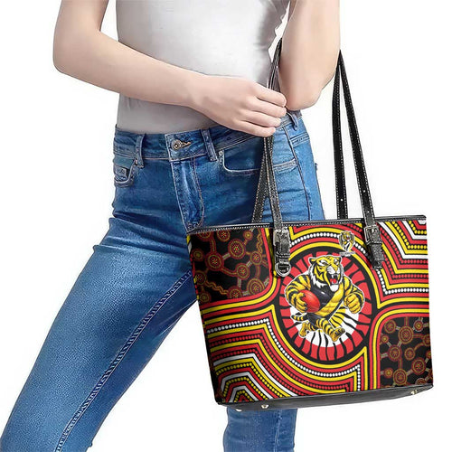 Richmond Football Club Leather Tote Bag Indigenous Monochrome Dot Art Mascot Style