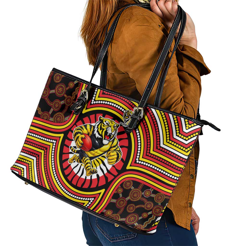 Richmond Football Club Leather Tote Bag Indigenous Monochrome Dot Art Mascot Style