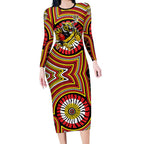 Richmond Football Club Long Sleeve Bodycon Dress Indigenous Monochrome Dot Art Mascot Style
