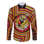 Richmond Football Club Long Sleeve Button Shirt Indigenous Monochrome Dot Art Mascot Style