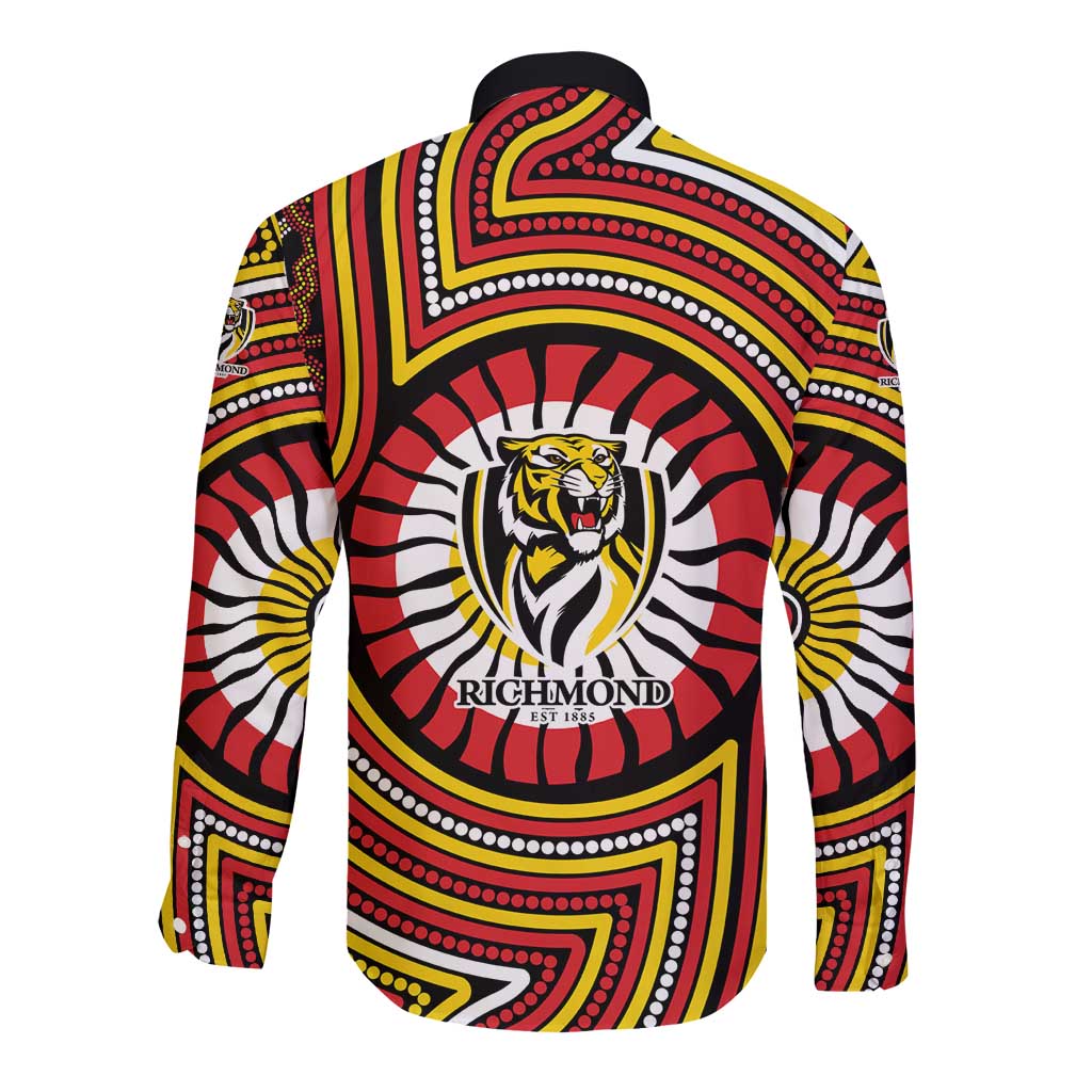 Richmond Football Club Long Sleeve Button Shirt Indigenous Monochrome Dot Art Mascot Style