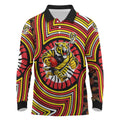 Richmond Football Club Long Sleeve Polo Shirt Indigenous Monochrome Dot Art Mascot Style