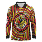 Richmond Football Club Long Sleeve Polo Shirt Indigenous Monochrome Dot Art Mascot Style