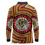 Richmond Football Club Long Sleeve Polo Shirt Indigenous Monochrome Dot Art Mascot Style