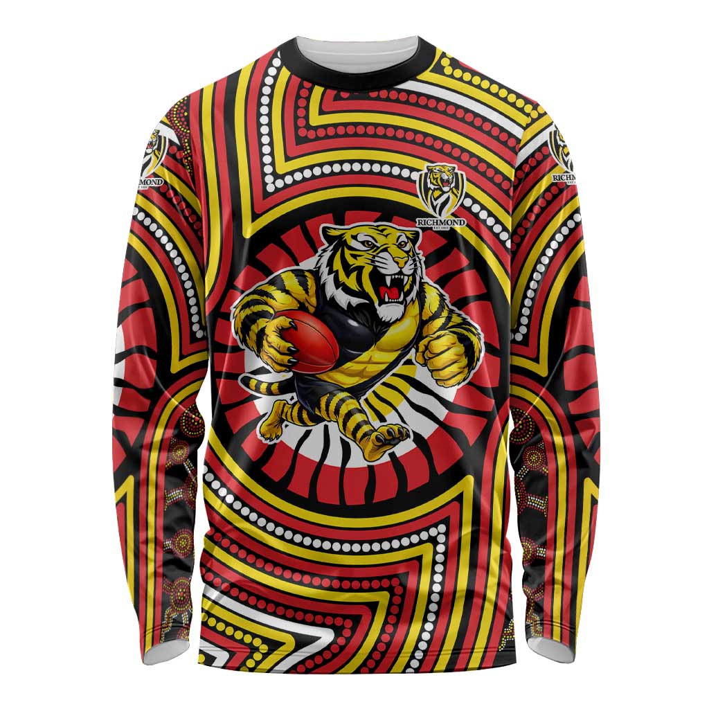 Richmond Football Club Long Sleeve Shirt Indigenous Monochrome Dot Art Mascot Style