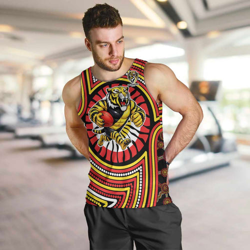 Richmond Football Club Men Tank Top Indigenous Monochrome Dot Art Mascot Style