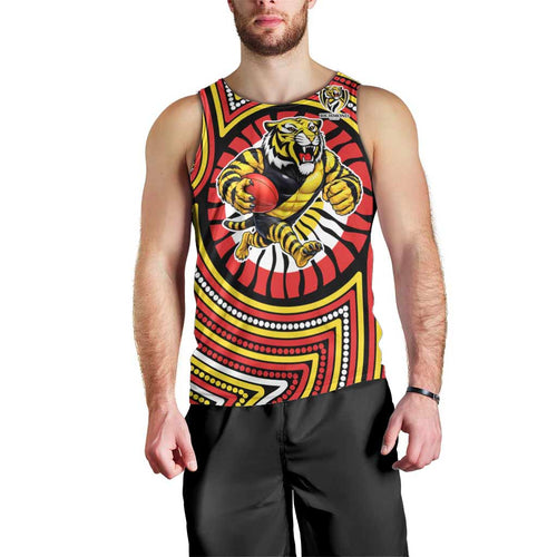 Richmond Football Club Men Tank Top Indigenous Monochrome Dot Art Mascot Style