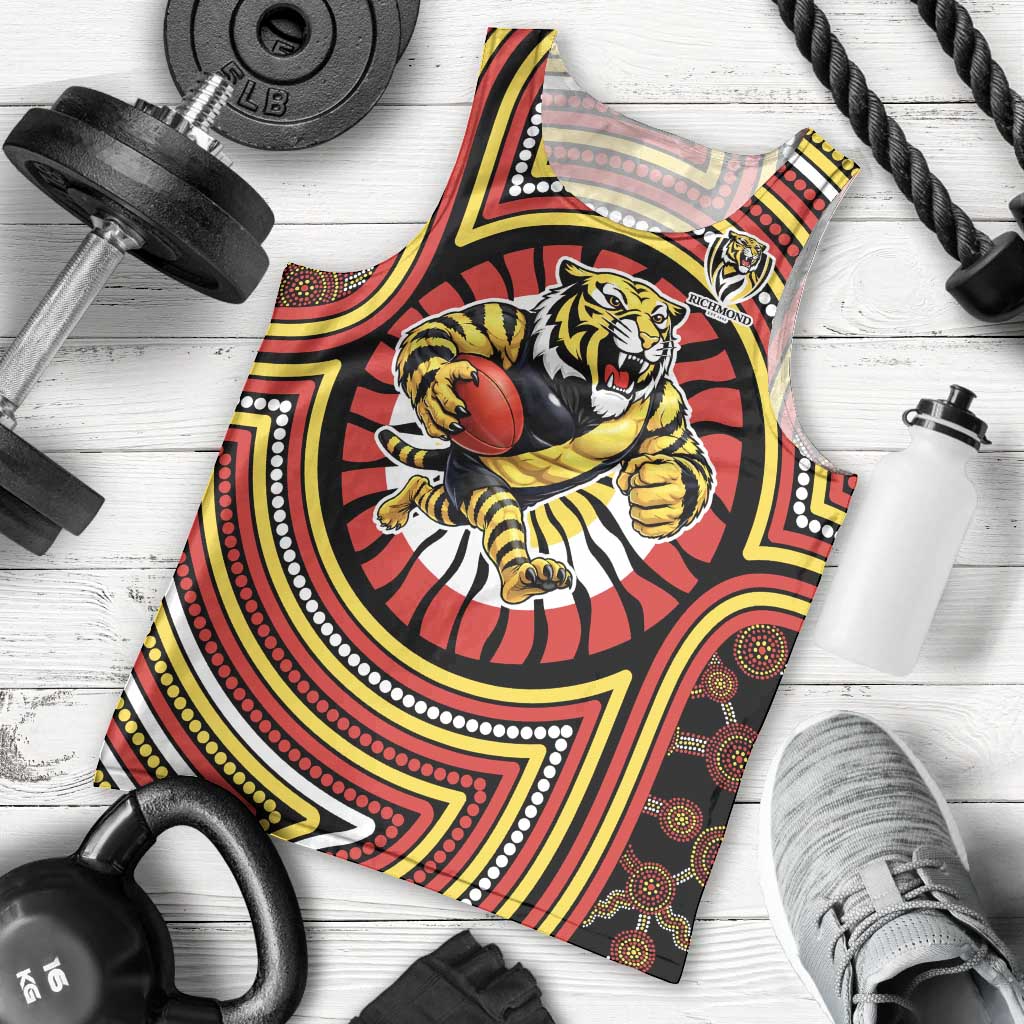 Richmond Football Club Men Tank Top Indigenous Monochrome Dot Art Mascot Style