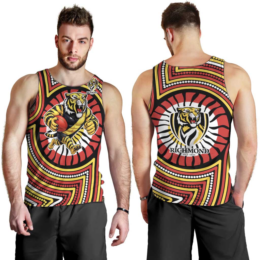 Richmond Football Club Men Tank Top Indigenous Monochrome Dot Art Mascot Style