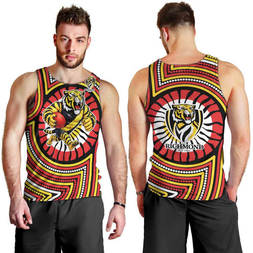 Richmond Football Club Men Tank Top Indigenous Monochrome Dot Art Mascot Style