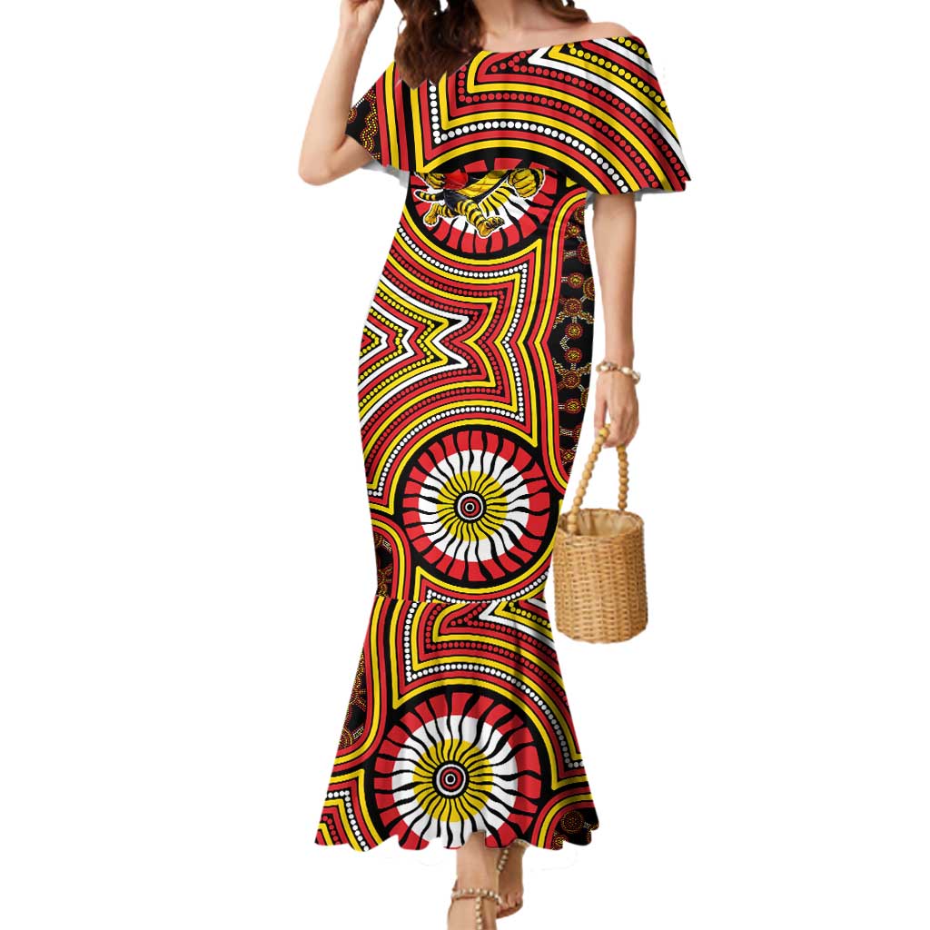 Richmond Football Club Mermaid Dress Indigenous Monochrome Dot Art Mascot Style