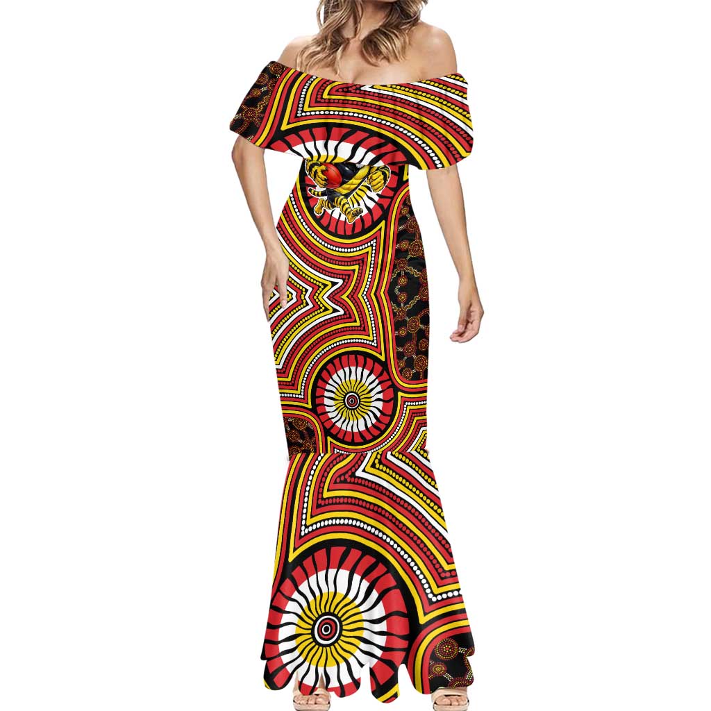 Richmond Football Club Mermaid Dress Indigenous Monochrome Dot Art Mascot Style