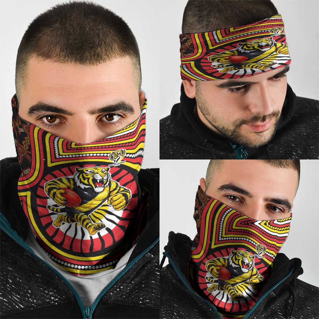 Richmond Football Club Neck Gaiter Indigenous Monochrome Dot Art Mascot Style