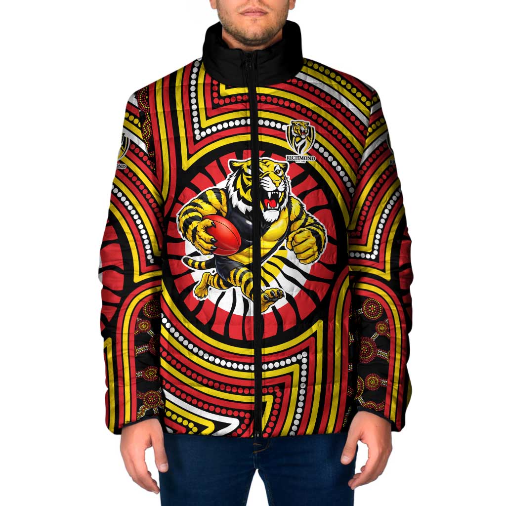 Richmond Football Club Padded Jacket Indigenous Monochrome Dot Art Mascot Style