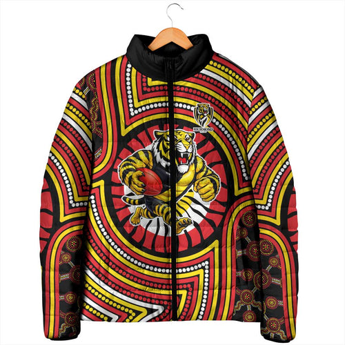 Richmond Football Club Padded Jacket Indigenous Monochrome Dot Art Mascot Style