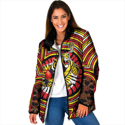 Richmond Football Club Padded Jacket Indigenous Monochrome Dot Art Mascot Style