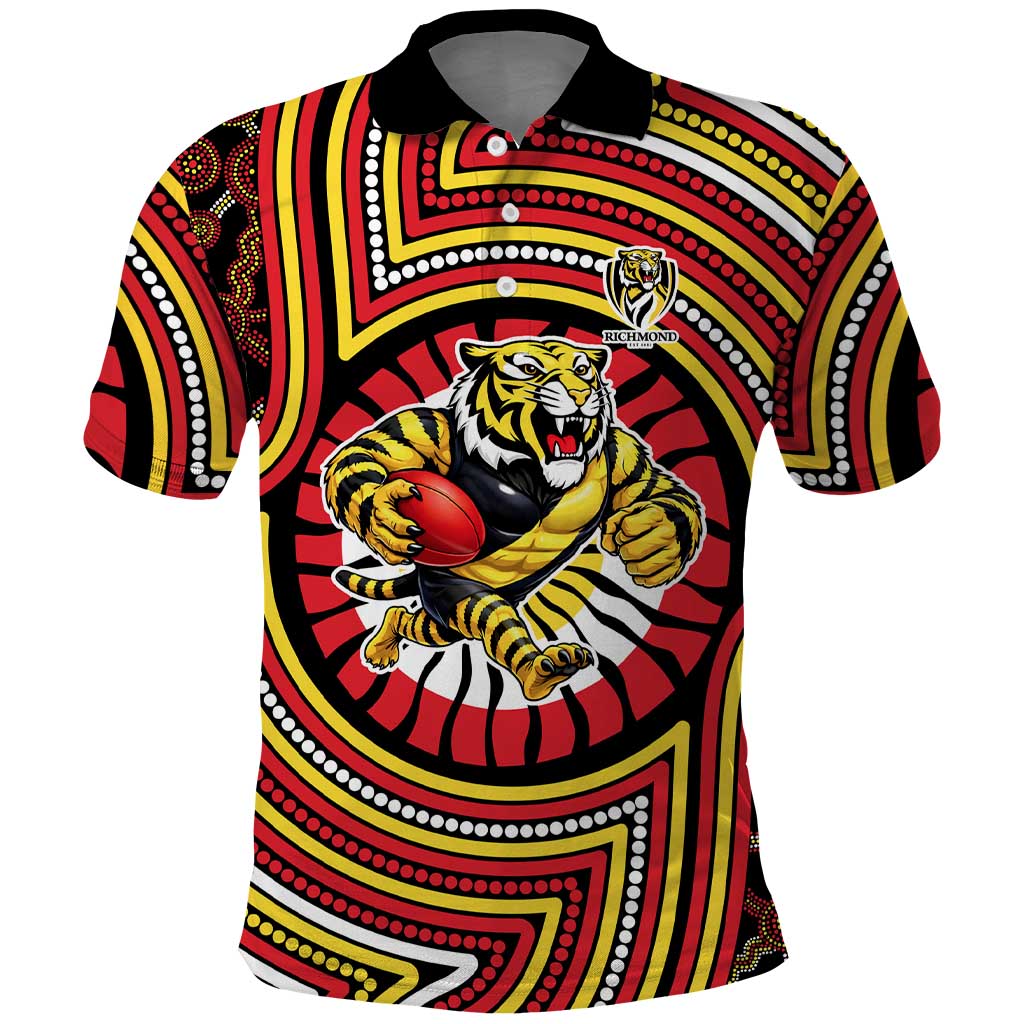Richmond Football Club Polo Shirt Indigenous Monochrome Dot Art Mascot Style