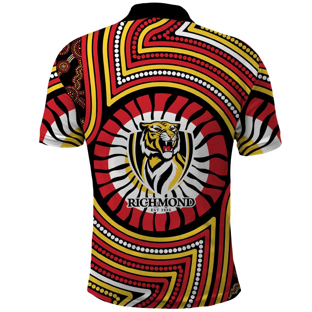 Richmond Football Club Polo Shirt Indigenous Monochrome Dot Art Mascot Style