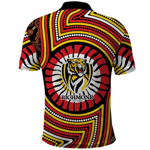 Richmond Football Club Polo Shirt Indigenous Monochrome Dot Art Mascot Style