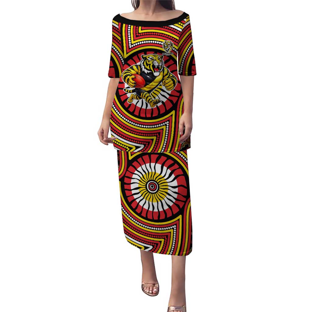 Richmond Football Club Puletasi Indigenous Monochrome Dot Art Mascot Style