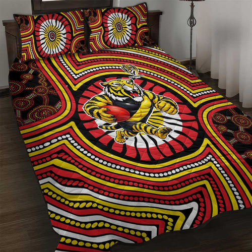 Richmond Football Club Quilt Bed Set Indigenous Monochrome Dot Art Mascot Style