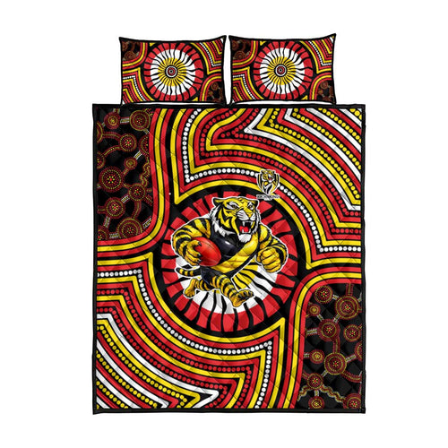 Richmond Football Club Quilt Bed Set Indigenous Monochrome Dot Art Mascot Style