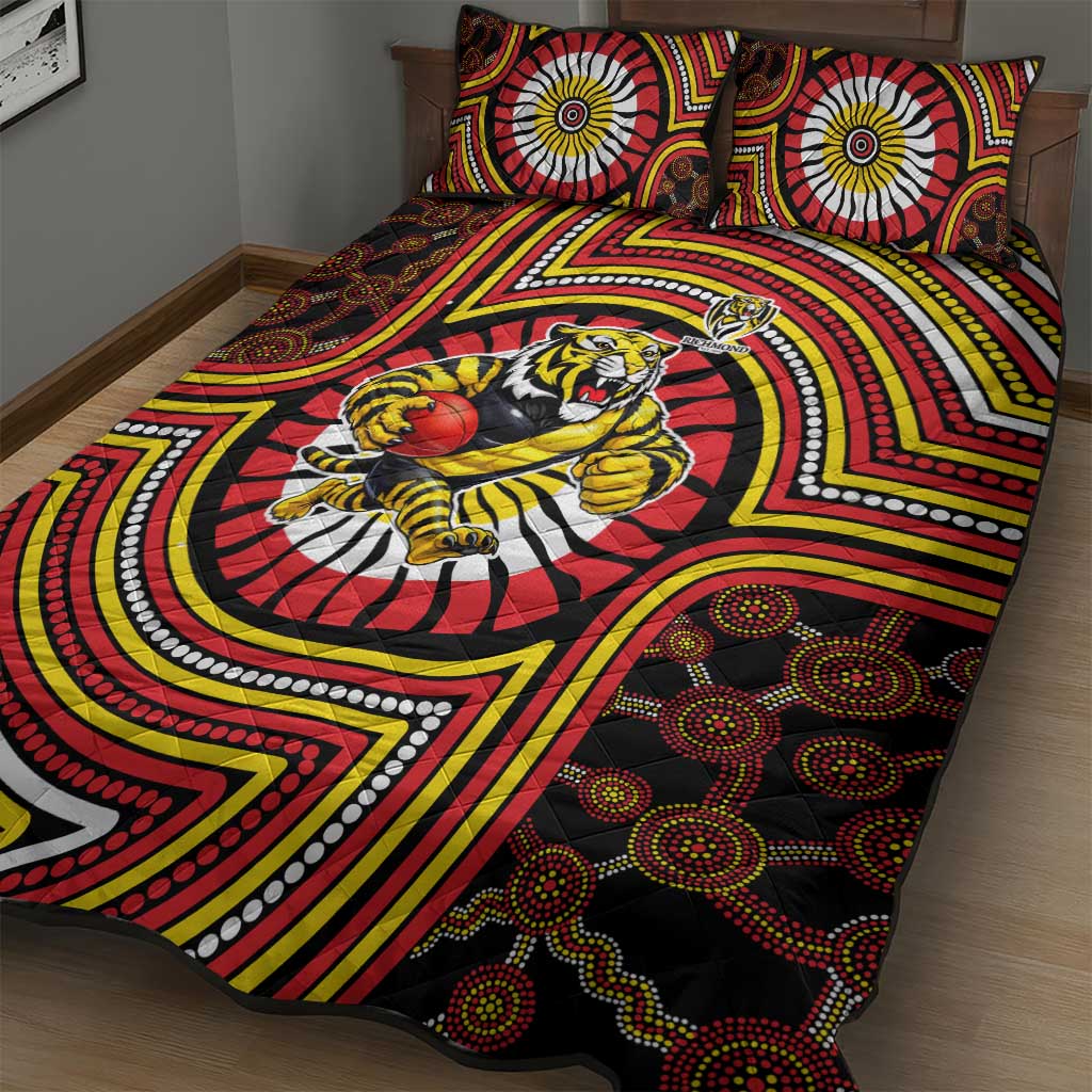 Richmond Football Club Quilt Bed Set Indigenous Monochrome Dot Art Mascot Style