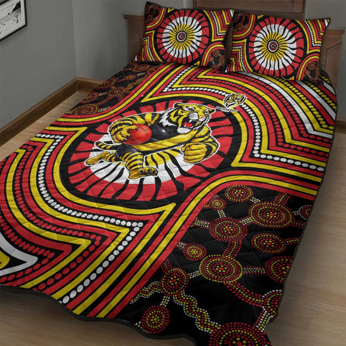 Richmond Football Club Quilt Bed Set Indigenous Monochrome Dot Art Mascot Style