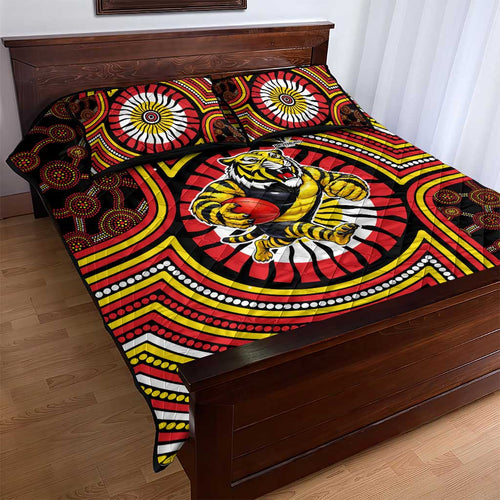 Richmond Football Club Quilt Bed Set Indigenous Monochrome Dot Art Mascot Style