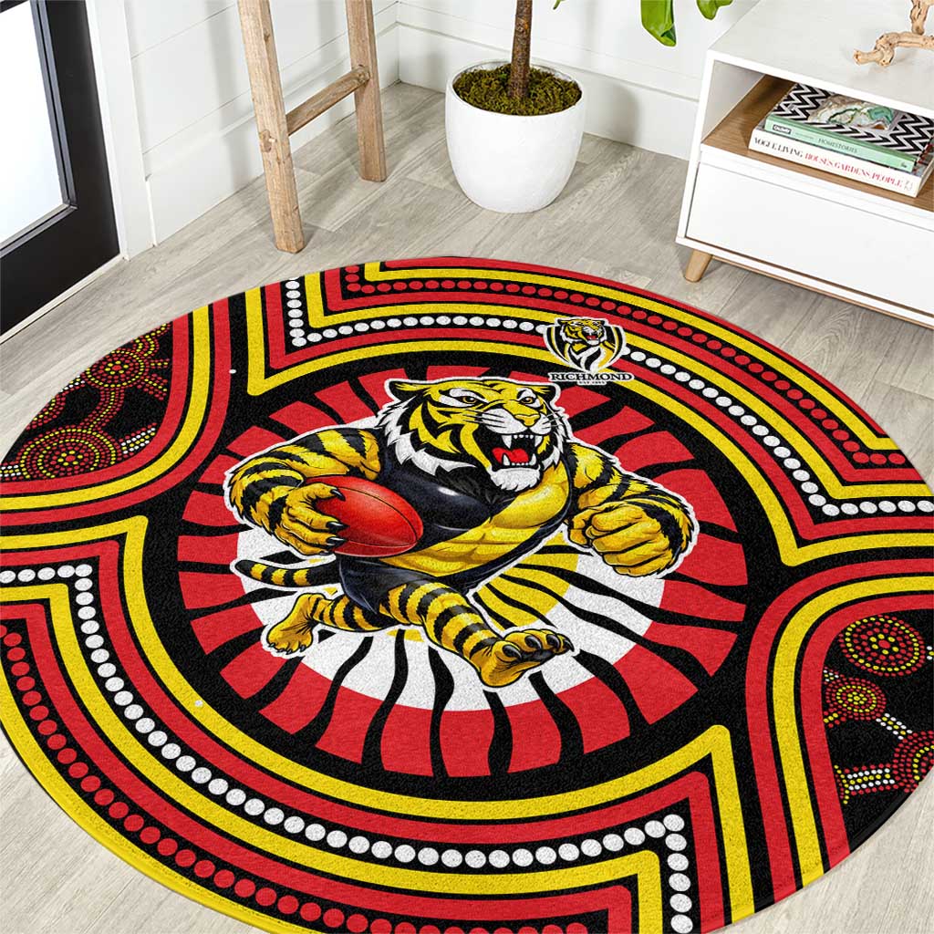 Richmond Football Club Round Carpet Indigenous Monochrome Dot Art Mascot Style