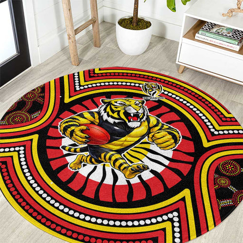 Richmond Football Club Round Carpet Indigenous Monochrome Dot Art Mascot Style