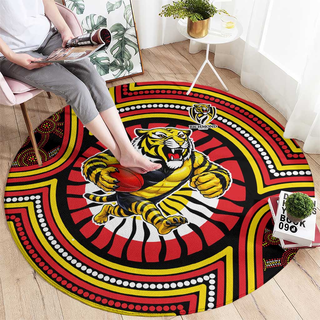 Richmond Football Club Round Carpet Indigenous Monochrome Dot Art Mascot Style