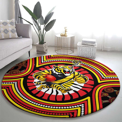 Richmond Football Club Round Carpet Indigenous Monochrome Dot Art Mascot Style