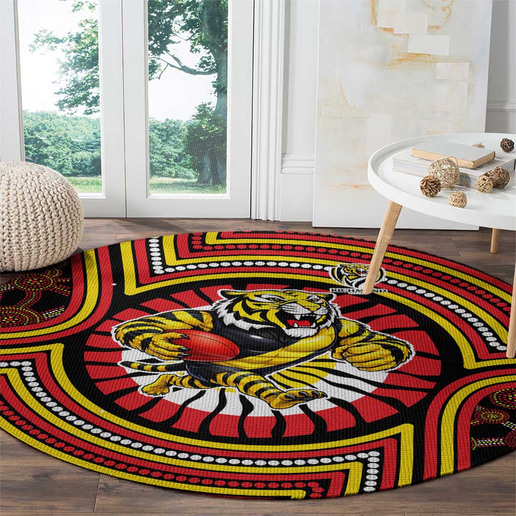 Richmond Football Club Round Carpet Indigenous Monochrome Dot Art Mascot Style