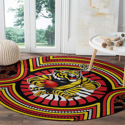 Richmond Football Club Round Carpet Indigenous Monochrome Dot Art Mascot Style
