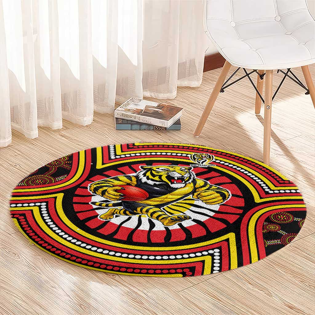 Richmond Football Club Round Carpet Indigenous Monochrome Dot Art Mascot Style