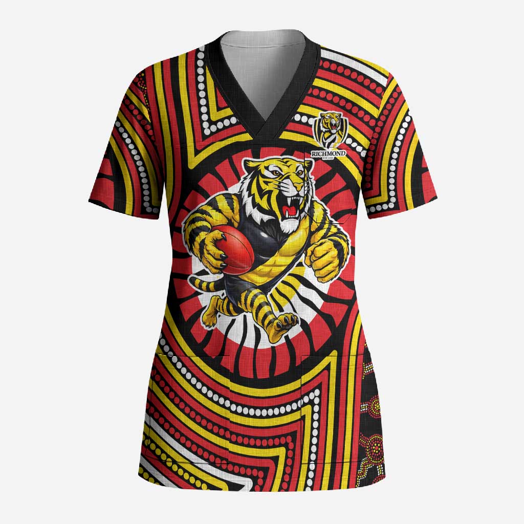 Richmond Football Club Scrub Top Indigenous Monochrome Dot Art Mascot Style
