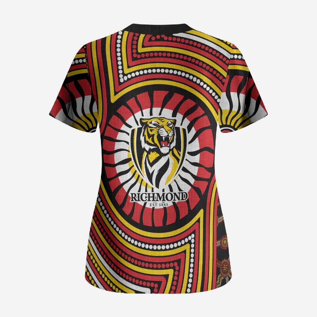 Richmond Football Club Scrub Top Indigenous Monochrome Dot Art Mascot Style