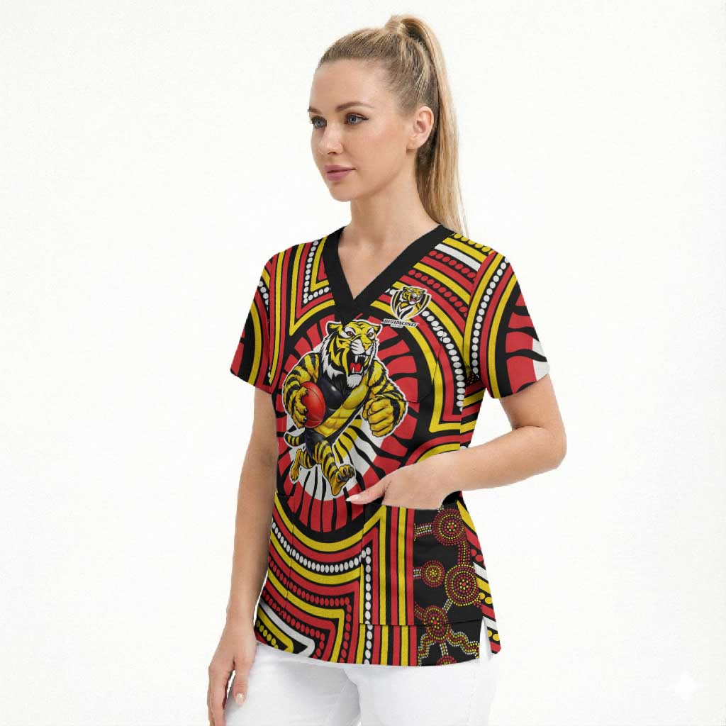 Richmond Football Club Scrub Top Indigenous Monochrome Dot Art Mascot Style