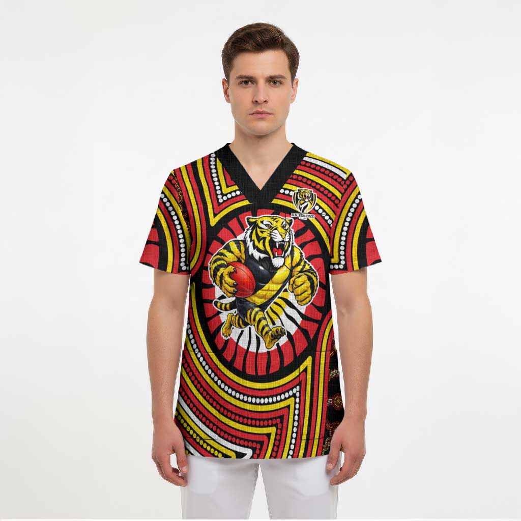 Richmond Football Club Scrub Top Indigenous Monochrome Dot Art Mascot Style
