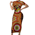 Richmond Football Club Short Sleeve Bodycon Dress Indigenous Monochrome Dot Art Mascot Style