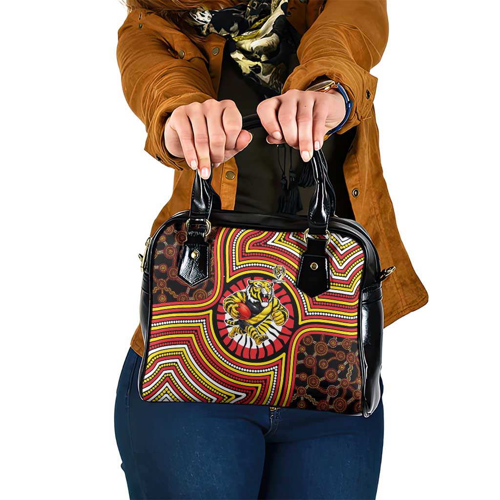 Richmond Football Club Shoulder Handbag Indigenous Monochrome Dot Art Mascot Style