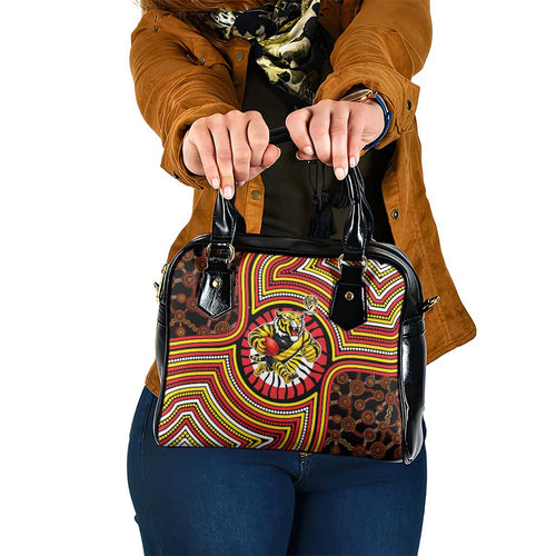 Richmond Football Club Shoulder Handbag Indigenous Monochrome Dot Art Mascot Style