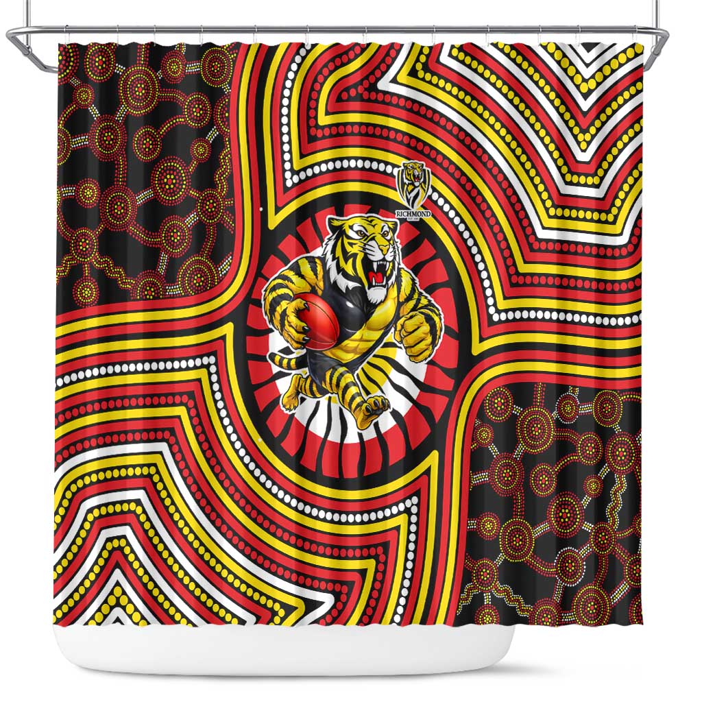 Richmond Football Club Shower Curtain Indigenous Monochrome Dot Art Mascot Style