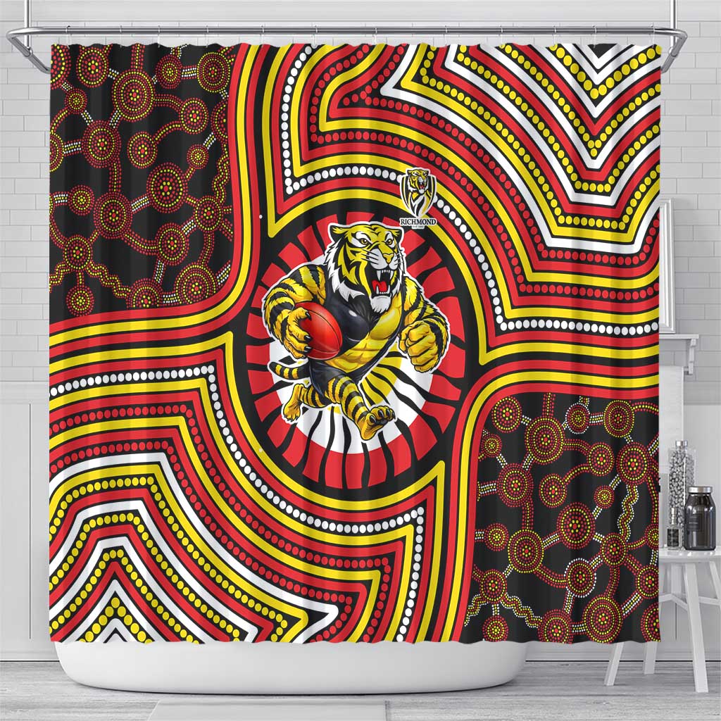 Richmond Football Club Shower Curtain Indigenous Monochrome Dot Art Mascot Style