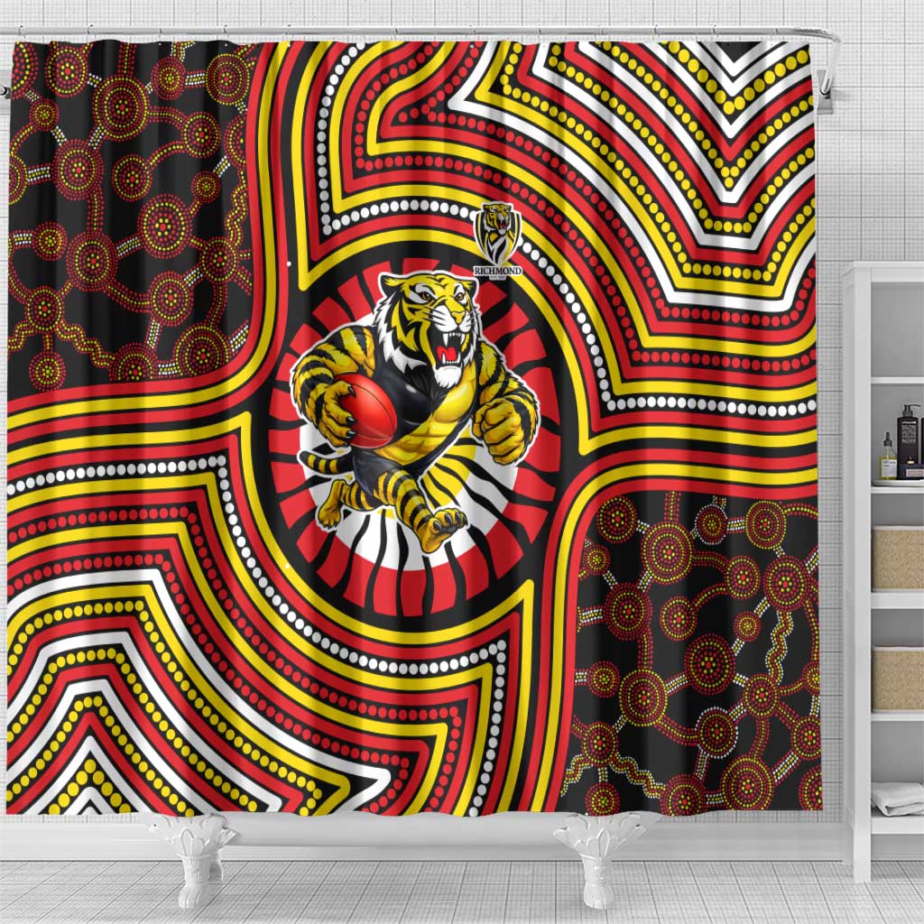 Richmond Football Club Shower Curtain Indigenous Monochrome Dot Art Mascot Style